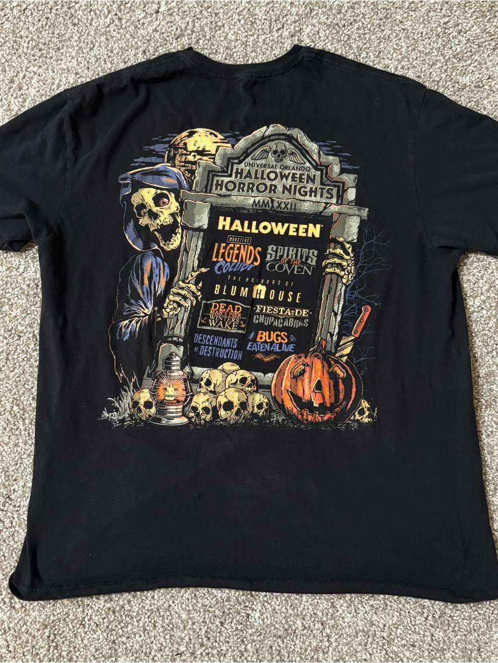 Universal Halloween Horror Nights Black Tee with Orange & Cream Accents